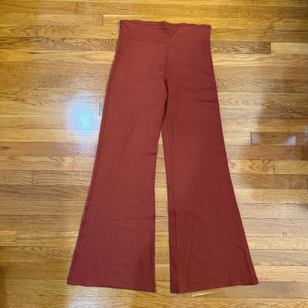 Betabrand Women's Wide-Leg Trousers in Rust Large Long